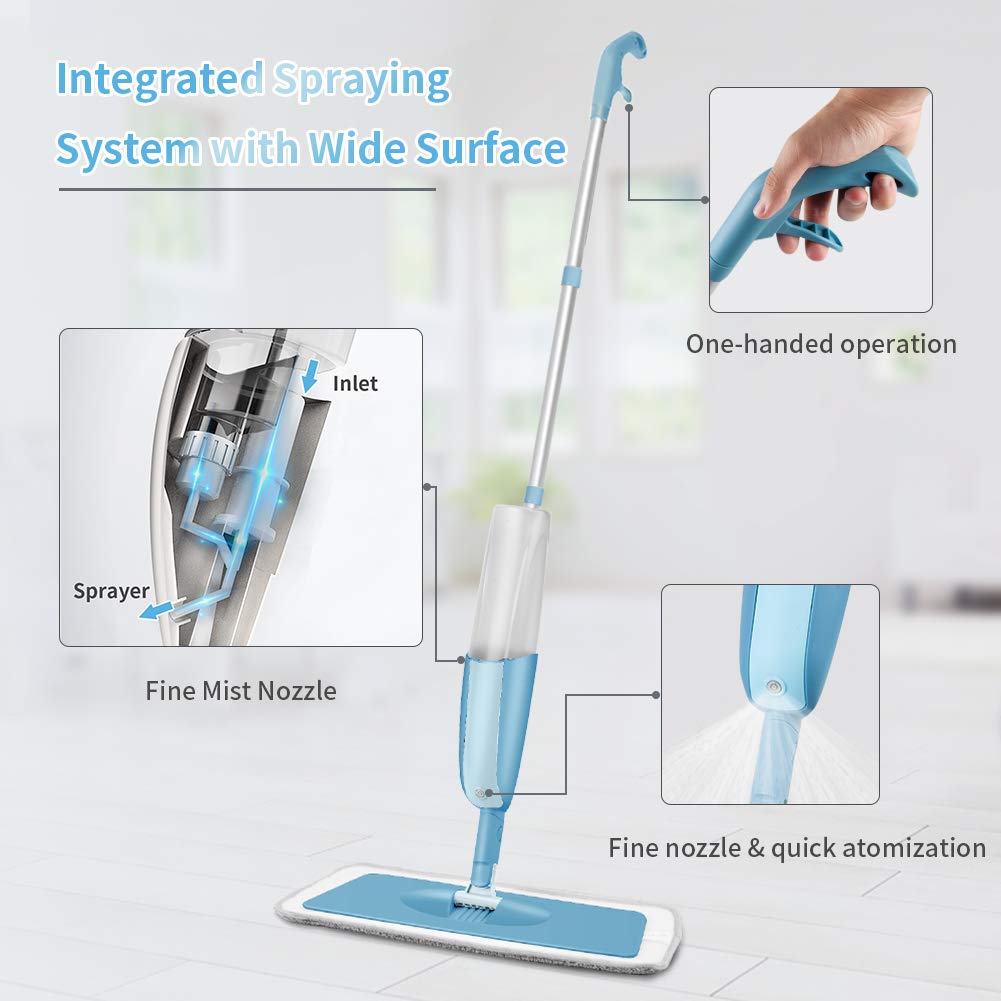 Mops for Floor Cleaning Microfiber Spray Mop with 3 Washable Reusable Pads  a Refillable Bottle and Scrubber Wet Dry Flat Mop with 360 Degree Swivel